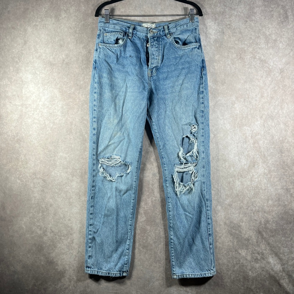 Free People We The Free Jeans Size 28 Light Wash Distressed High Rise Button Fly
